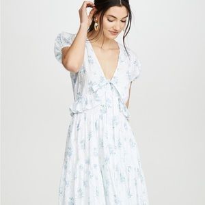 LoveShackFancy White and Blue Floral Maxi Dress